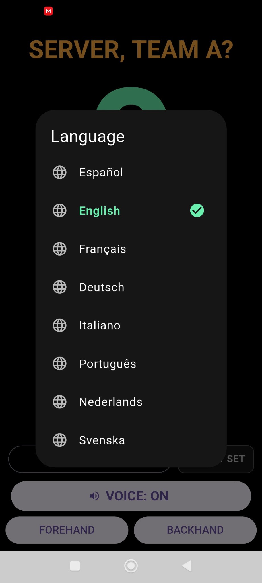 Pantalla real de TanteApp durante un partido